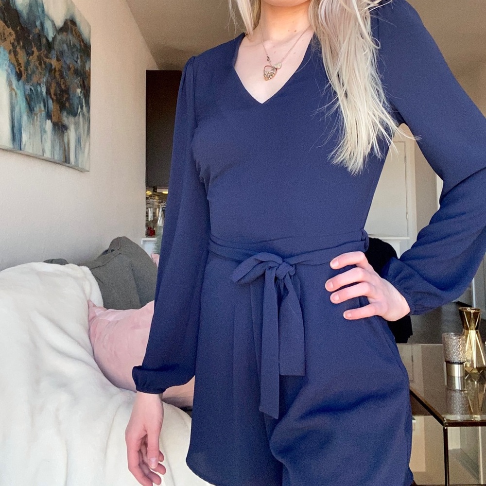 Navy blue Formal romper with open back